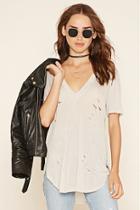 Forever21 Women's  Taupe Distressed Longline Tee