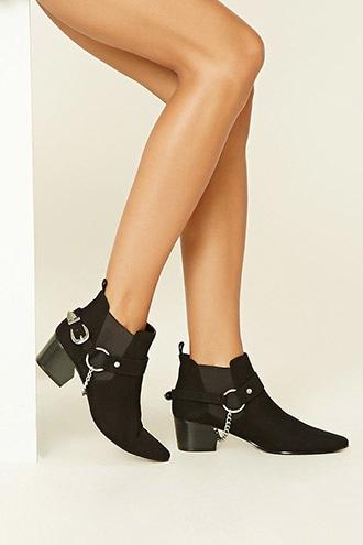 Forever21 Women's  Faux Suede Chain Booties