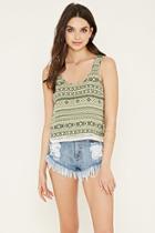 Forever21 Women's  Olive & Tan Geo-stripe Print Tank