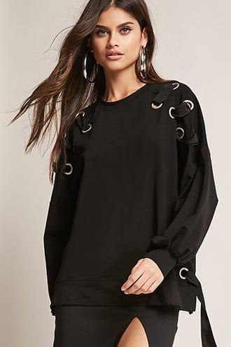 Forever21 Oversized Lace-up Sweatshirt