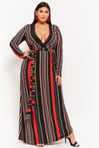 Forever21 Plus Size Multicolor Striped Surplice Maxi Dress
