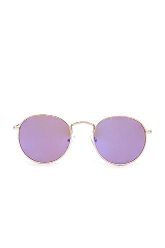 21 Men Purple & Gold Men Mirrored Round Sunglasses