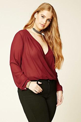 Forever21 Plus Women's  Wine Plus Size Surplice Top