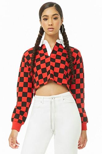 Forever21 Checkered Long Sleeve Polo Shirt