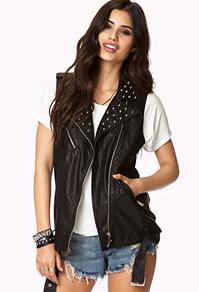 Forever21 Spiked Faux Leather Vest W/belt