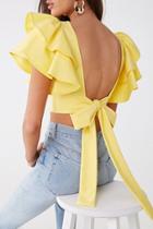 Forever21 Tiered-sleeve Tie-back Crop Top