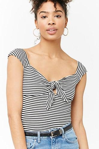 Forever21 Striped Tie-front Tee