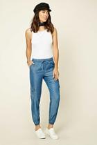 Forever21 Women's  Blue Chambray Cargo Pants