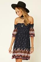 Forever21 Women's  Navy Ornate Off-the-shoulder Dress