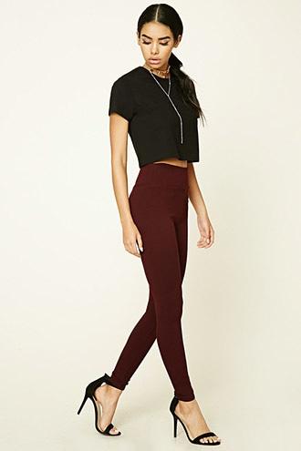 Forever21 Women's  Burgundy Crepe Knit Leggings