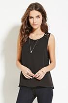 Forever21 Women's  Black Lace-paneled Top