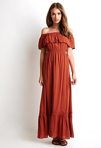 Forever 21 Off-the-shoulder Maxi Dress Rust Small
