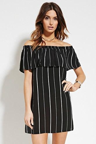 Love21 Women's  Black & White Contemporary Stripe Mini Dress