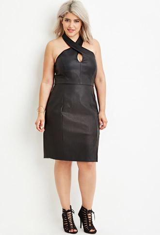 Forever21 Plus Women's  Plus Size Faux Leather Halter Dress