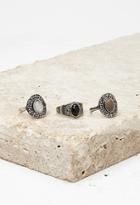 Forever21 Antic Silver & Grey Etched Faux Stone Ring Set