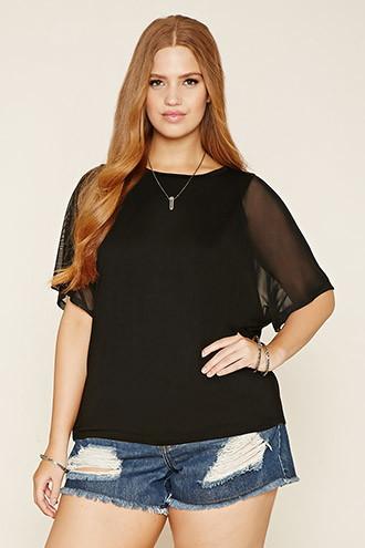 Forever21 Plus Women's  Plus Size Mesh-sleeve Top