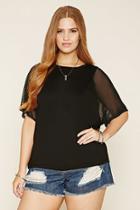 Forever21 Plus Women's  Plus Size Mesh-sleeve Top