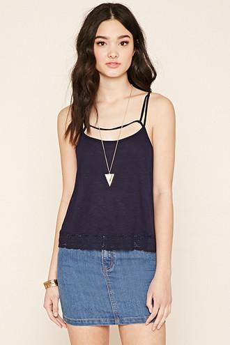 Forever21 Women's  Navy Crochet Caged-front Cami
