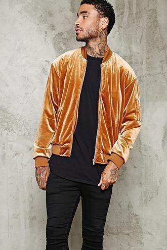 21 Men Men's  Brown Velour Bomber Jacket