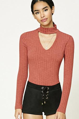 Forever21 Women's  Ribbed Choker Neck Top