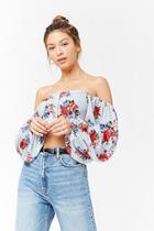 Forever21 Floral Striped Off-the-shoulder Crop Top