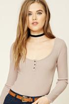 Forever21 Women's  Scoop-neck Henley Top