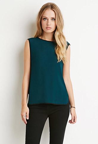 Forever21 Women's  Colorblocked Side Panel Top (teal/black)