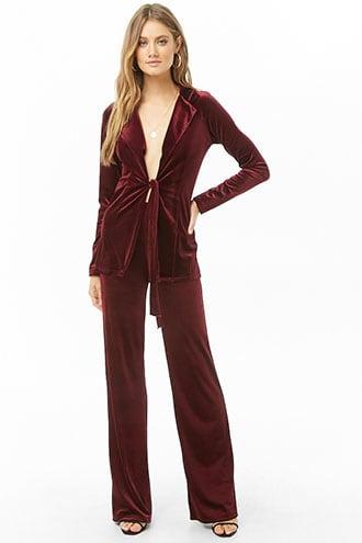 Forever21 Velvet Blazer & Flare Pants Set