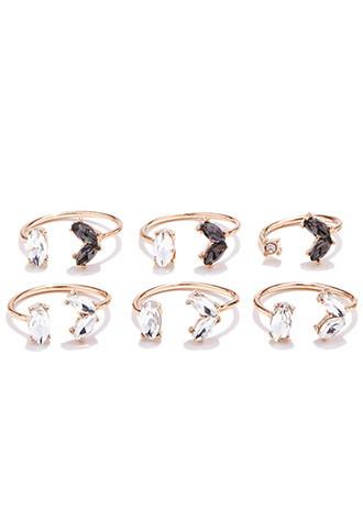 Forever21 Faux Stone Midi Ring Set (gold/clear)