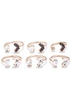 Forever21 Faux Stone Midi Ring Set (gold/clear)