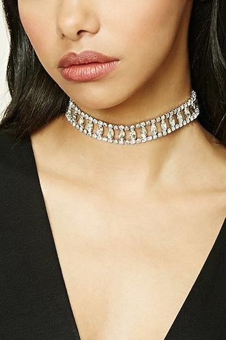 Forever21 Silver & Clear Rhinestone Choker