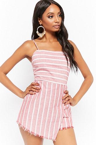 Forever21 Striped Gauze-woven Cutout Skort Romper