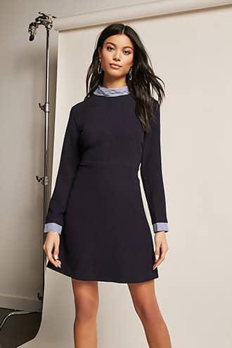 Forever21 Pinstripe-trim Skater Dress