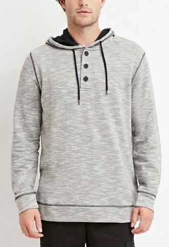 21 Men Men's  Heather Grey Marled Knit Hoodie
