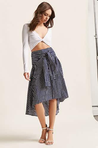Forever21 Pinstripe Woven Shirt-sleeve High-low Skirt