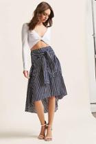 Forever21 Pinstripe Woven Shirt-sleeve High-low Skirt