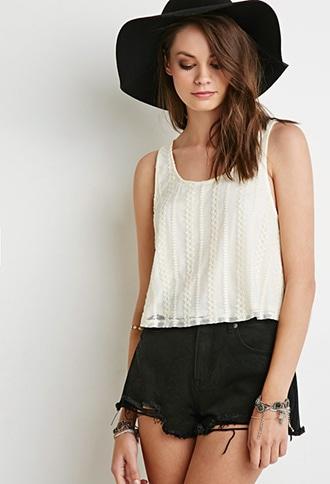 Forever21 Embroidered Mesh Crop Top