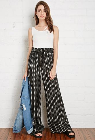 Forever21 Women's  Diamond Print Pants (black/cream)