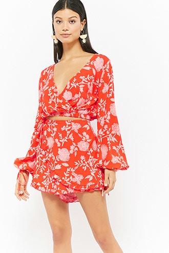 Forever21 Selfie Leslie Floral Lantern-sleeve Top