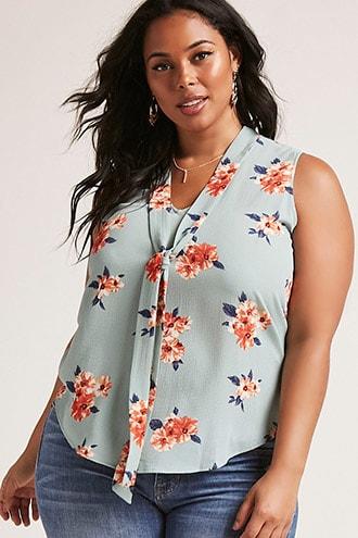 Forever21 Plus Size Self-tie Floral Top
