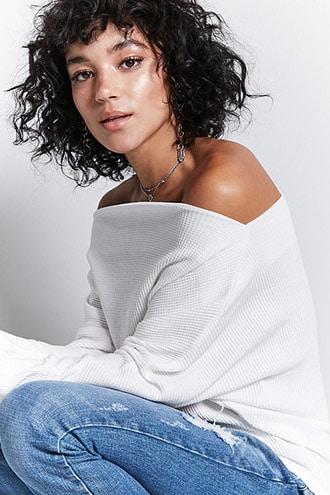 Forever21 Waffle Knit Dolman Top