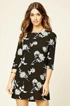 Love21 Women's  Black & Cream Contemporary Floral Shift Dress