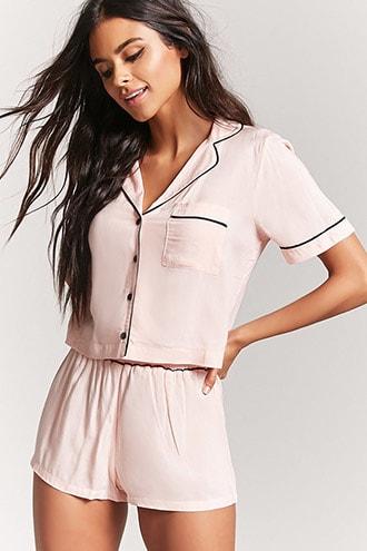 Forever21 Button-front Pajama Top & Shorts Set