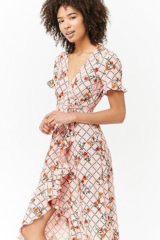 Forever21 Floral Grid Wrap Dress