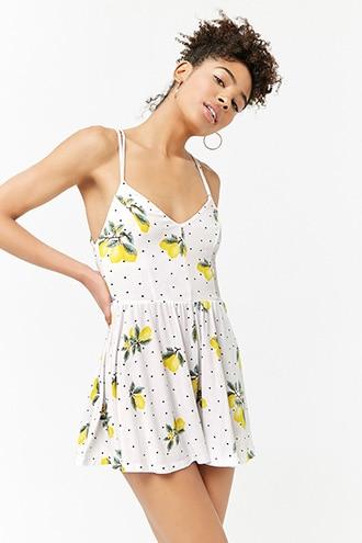 Forever21 Strappy Lemon Print Romper