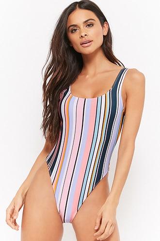 Forever21 Multicolor Striped One-piece Swimsuit