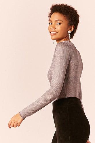 Forever21 Sheer Metallic Lettuce-edge Top