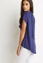 Forever21 Women's  Embroidered-mesh Tee (navy)