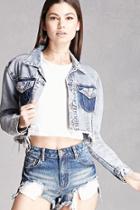 Forever21 Raw-hem Cropped Denim Jacket