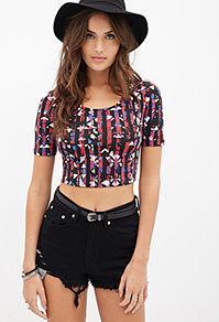 Forever21 Abstract Print Crop Top